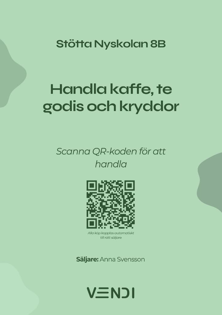 Exempel på tryckt säljkatalog med QR-kod till elevens webbshop